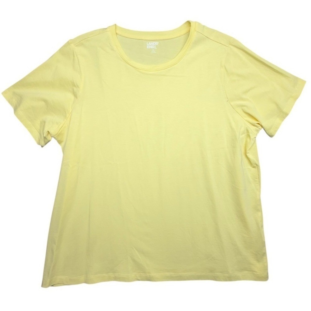 Lands End Womens 1X Yellow Cotton Short Sleeve Crewneck T-Shirt 16W-18W Solid T